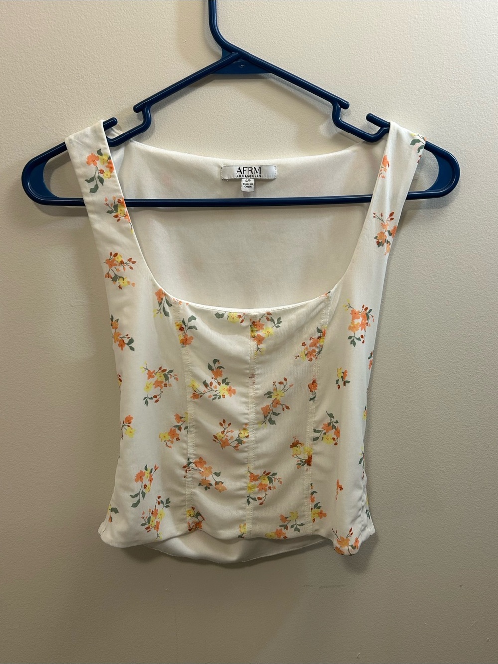 AFRM White Floral Square-Neck Camisole with Orange & Yellow Blooms